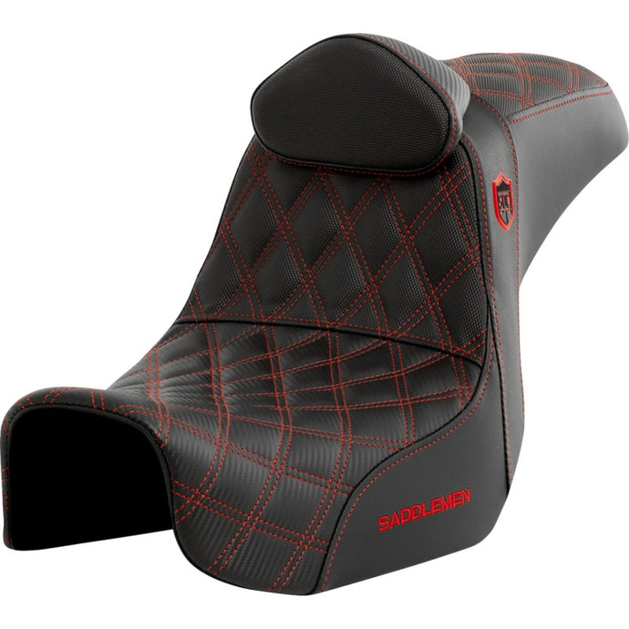 Saddlemen SC80604REDRT Pro Series SDC Performance Gripper Seat with Drivers Backrest - Red Stitching