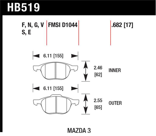 Hawk Performance HB519N.682 HAWK HP+ Brake Pad Sets