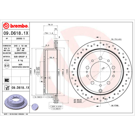 Brembo Oe 09.D618.1X BRE UV Coated OE Equiv Rotors