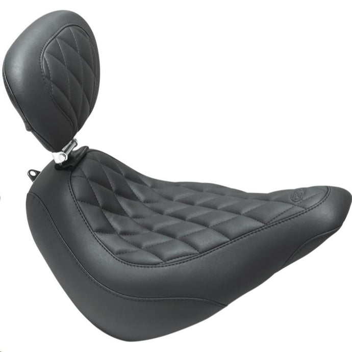 Mustang 83046 Wide Tripper Solo Seat with Driver Backrest - Diamond Stitch - Black