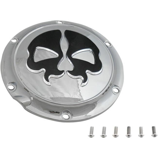 Drag Specialties 1107-0550 Split Skull Derby Cover - Chrome w/ Black Skull