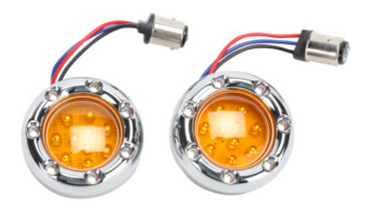 Arlen Ness 12-757 LED Fire Ring Kit - Amber Lens - Chrome Trim - White LED - Dual Filament - 1157 Style