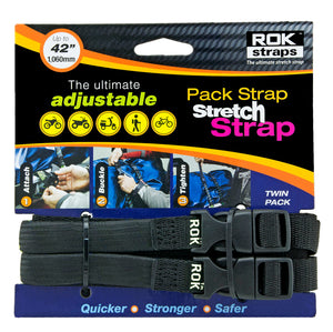 ROK Straps 2014-004 42in. Medium Duty Stretch Straps - Black